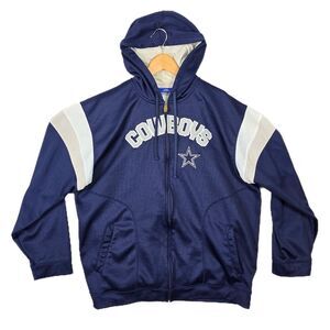 Reebok Dallas Cowboys Hoodie Mens XL Blue White Embroidered Long Sleeve Full Zip